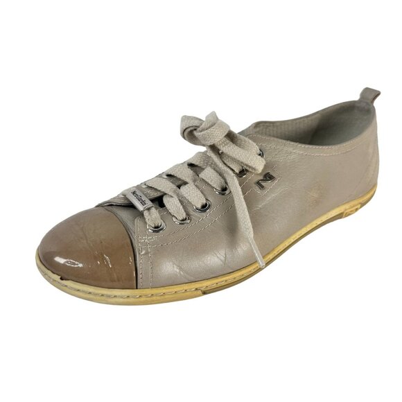 NeroGiardini Retro Beige Leather Sneakers With Patent Womens 36 vintage glam - Picture 2 of 10